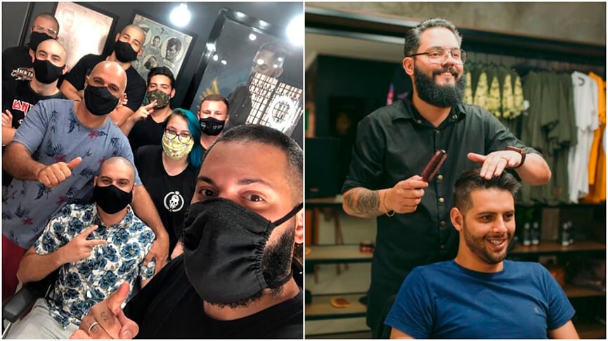 Barbeiros raspam cabelo em apoio a cliente. (Foto: Divulgação)