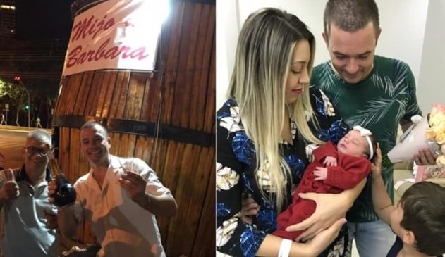Pai leva barril de chope gigante à porta de maternidade para celebrar nascimento da filha