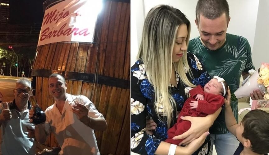 Pai leva barril de chope gigante à porta de maternidade para celebrar nascimento da filha