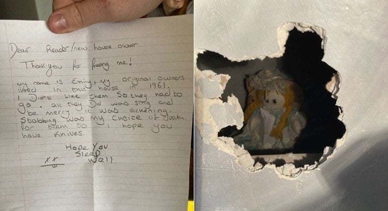 Bilhete e Boneca dentro de parede