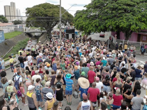 pessoas descendo uma rua em dias de carnaval