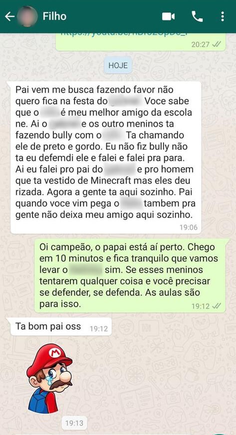 Print screen da mensagem do filho