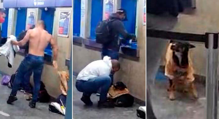 Homem doa camisa para cachorro no metrô Jabaquara. (Foto: Reprodução)