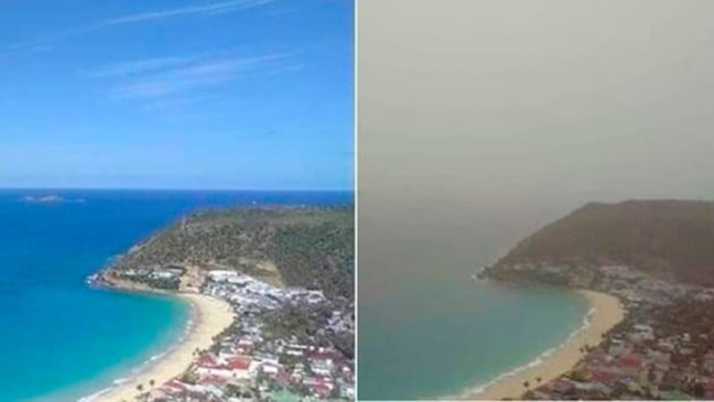 Foto antes e depois de praia no Caribe