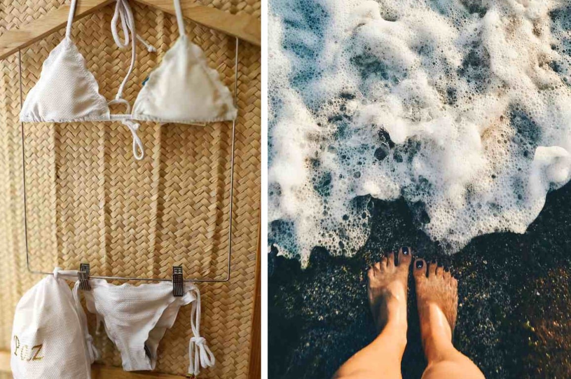 Biquíni e pé na praia