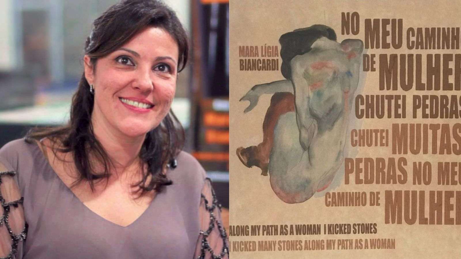 À esquerda, foto de autora; à direita, foto de livro.