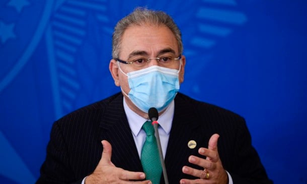 O ministro da Saúde, Marcelo Queiroga, durante entrevista coletiva após reunião do Comitê Nacional de Enfrentamento à Pandemia de Covid-19.