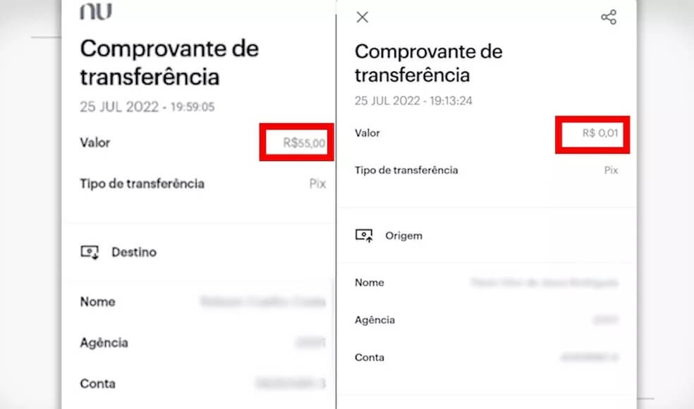 Comprovante do pix alterado