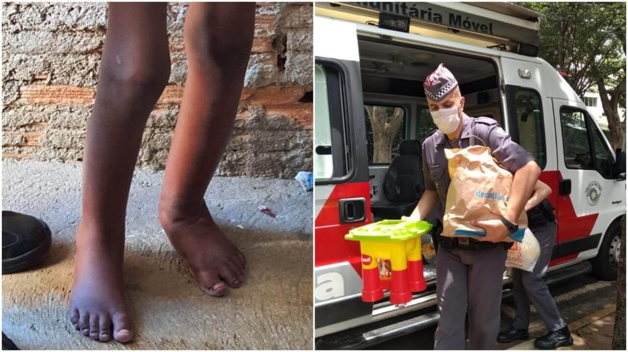 PM entrega brinquedo. (Foto: Divulgação)