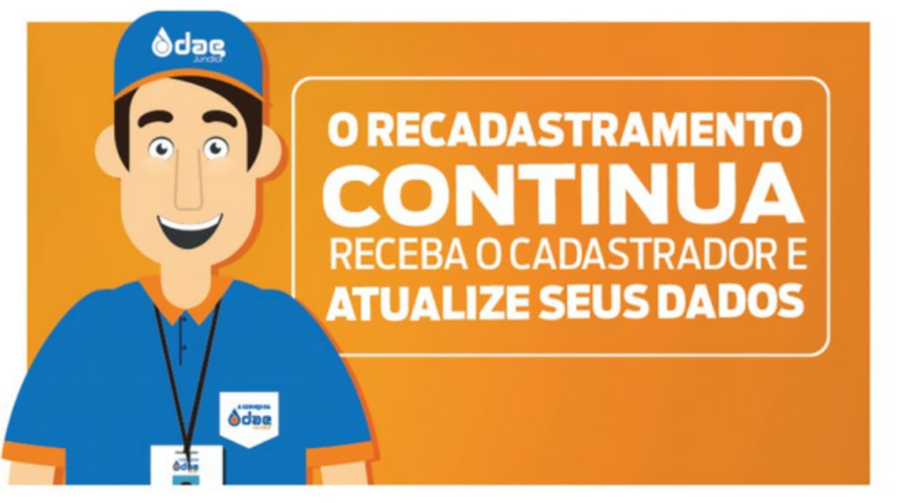 Arte de divulgação da DAE Jundiaí para campanha de recadastramento de clientes