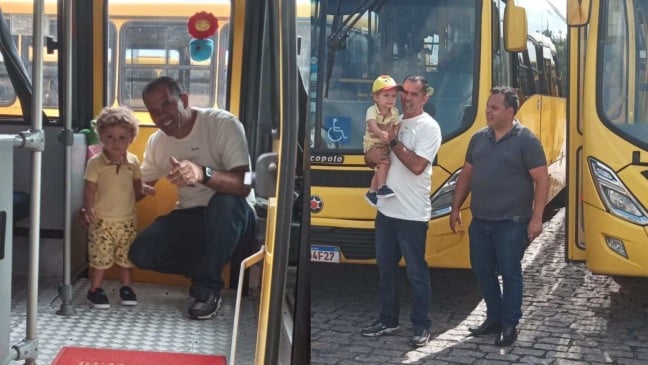 Benício conhecendo os "amarelinhos".