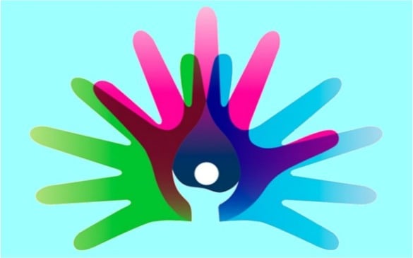 várias mãos coloridas