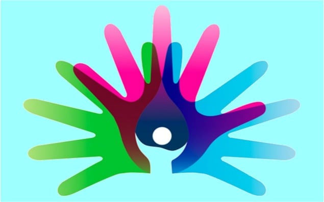 várias mãos coloridas