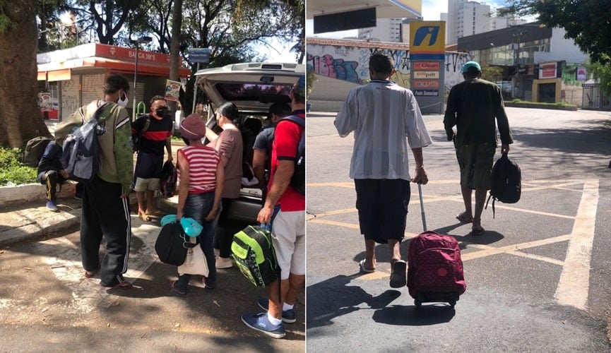 Foto de moradores de rua recebendo doações
