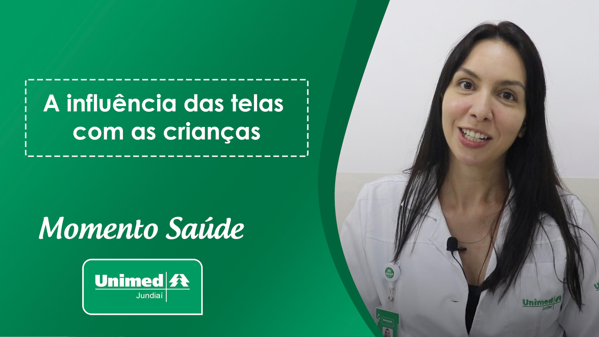 Thumb de vídeo da Unimed com médica em fundo verde