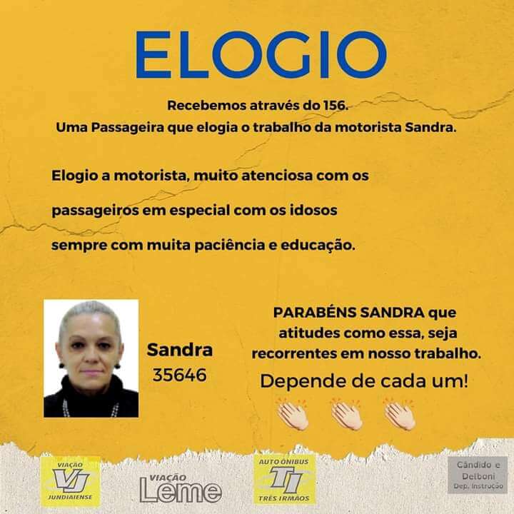 Elogio recebido pela SITU de passageiro para a motorista Sandra