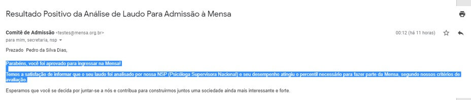 Printscreen de e-mail