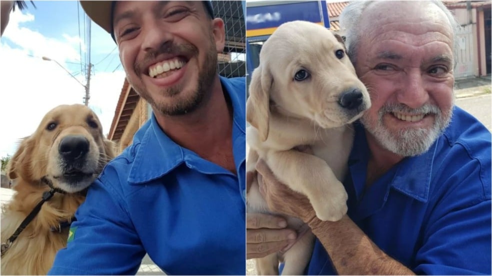 Entregadores de gás tiram fotos com pets dos donos em Sorocaba