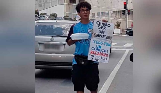 estou otimista diz jovem que sonha em empreender e vende brigadeiros em rua de Itupeva