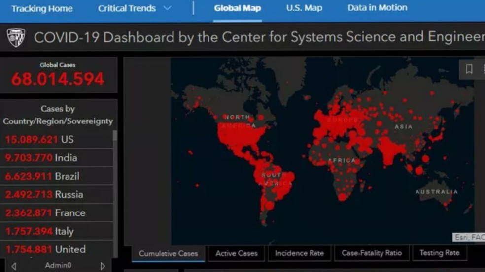 Número de casos de Covid-19 em 8 de dezembro de 2020