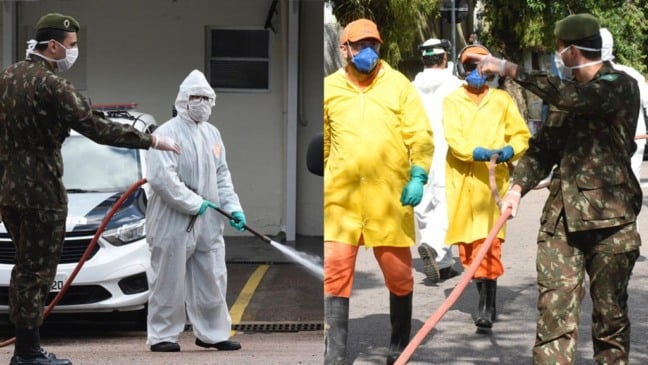 Soldados reforçaram ações de desinfeção em áreas públicas da cidade (Fotos: Prefeitura de Jundiaí)