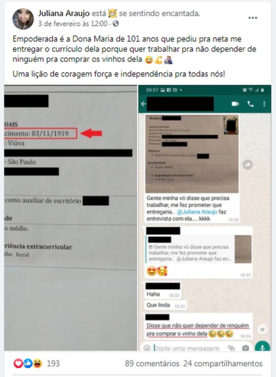 Currículo de idosa de 101 anos repercutiu nas redes sociais