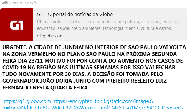 Mensagem que circula nas redes sociais é fals Mensagem que circula nas redes sociais é fals