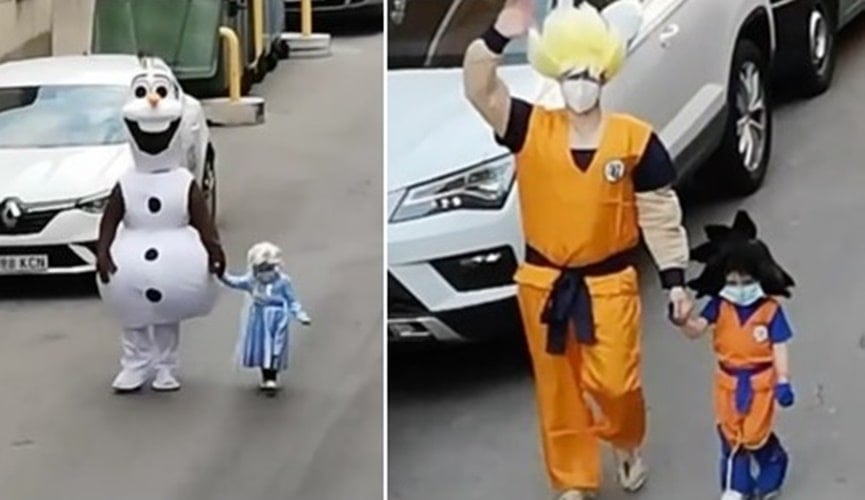 Foto de pai e filha fantasiados