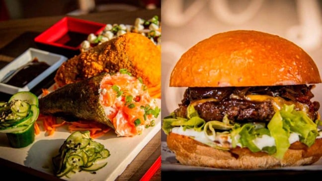 um temaki ao lado de um hambúrguer, destacando os pratos vencedores do 3º Festival Gastronômico de Campo Limpo Paulista.