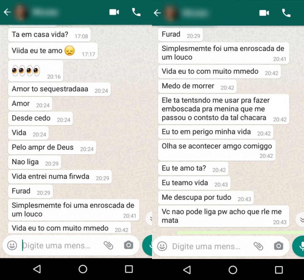 Mulher pede ajuda a namorado por mensagens