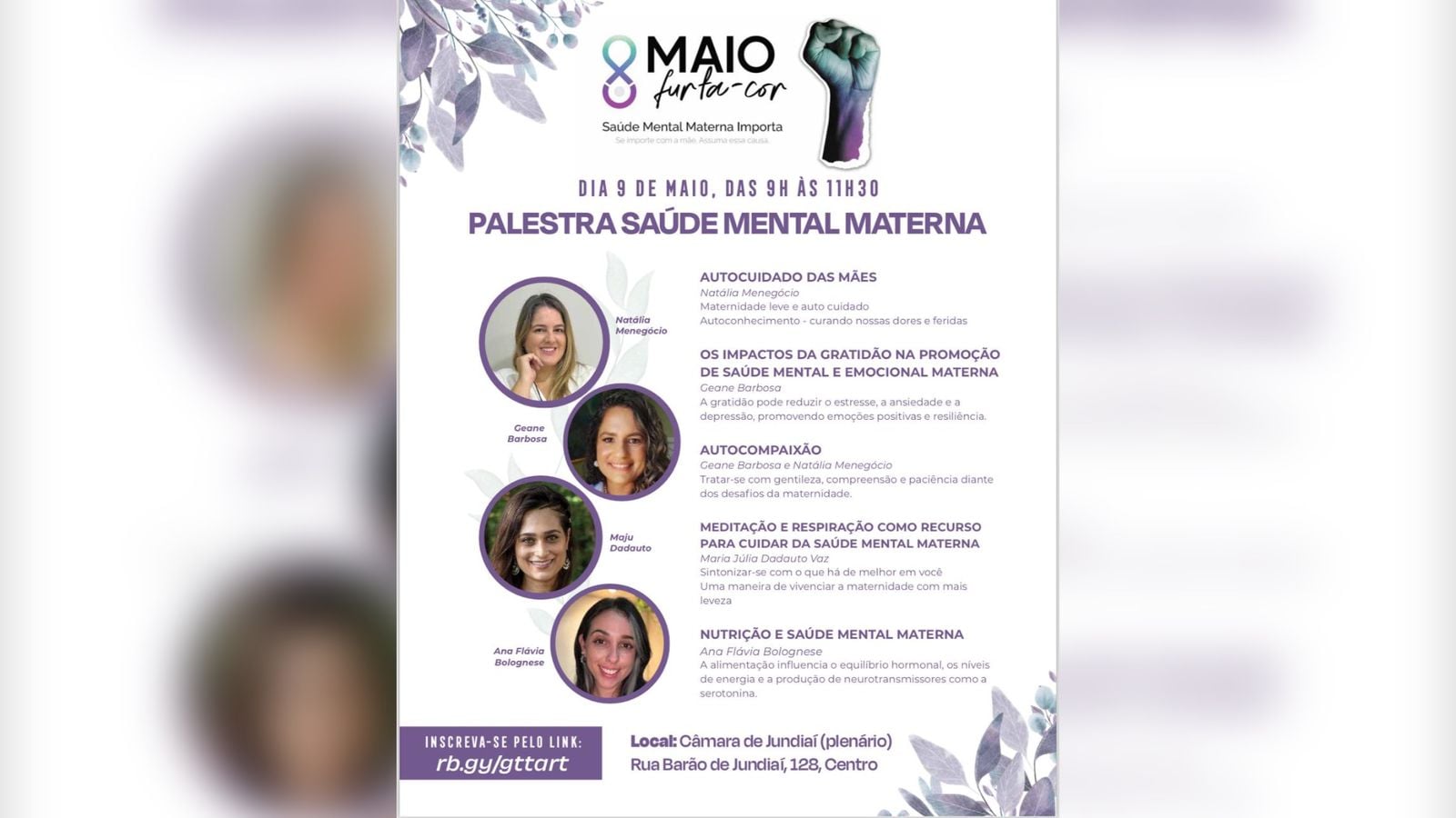 Banner com informativos da palestra.