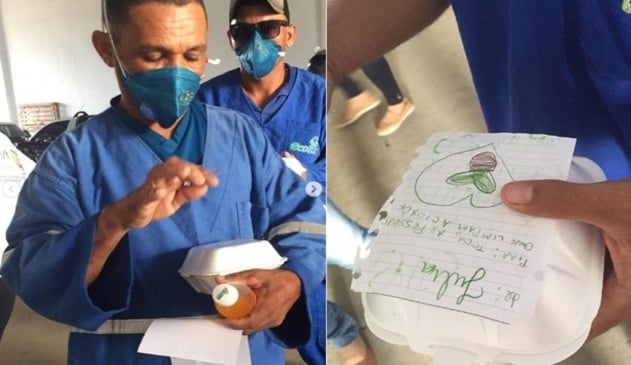 Garis recebem lanches com cartinhas de gratidão de grupo de voluntários