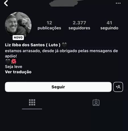 Perfil falso no Instagram de Liz Ibba dos Santos, usado por golpistas após tragédia aérea para aplicar golpes e enganar seguidores.