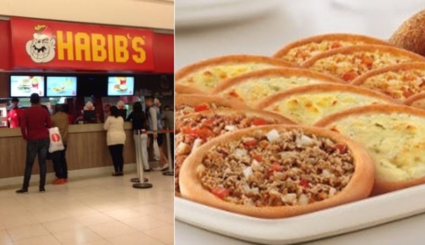 Fachada do Habib's, à esquerda; salgados, à direita