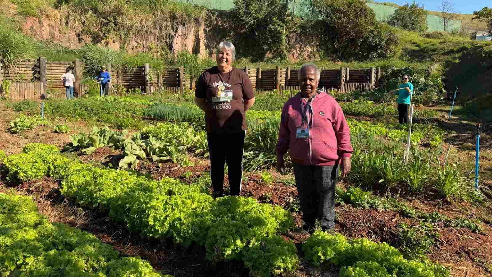 Josilena e dona Luiza são as permissionárias da Horta Urbana do Jardim Guanabara.