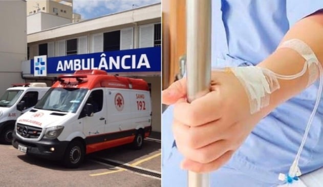 Fachada do hospital São Vicente de Paulo, à esquerda; foto de soro, à direita