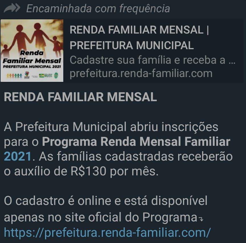 Mensagem induz população a indicar outros contatos por aplicativo de mensagem