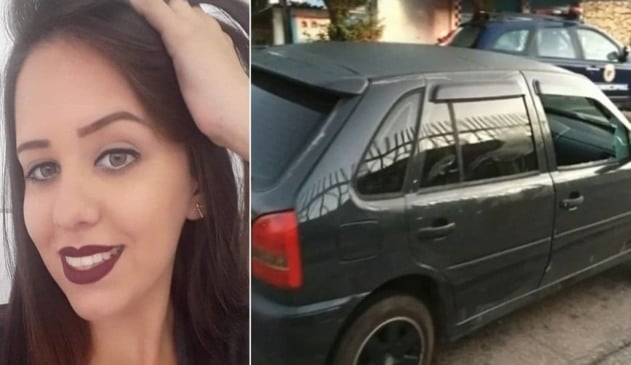 Selfie de jovem, à esquerda; foto de veículo com vidro quebrado, à direita