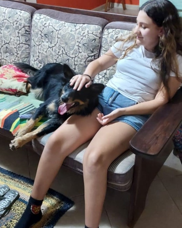Menina fazendo carinho em cachorro