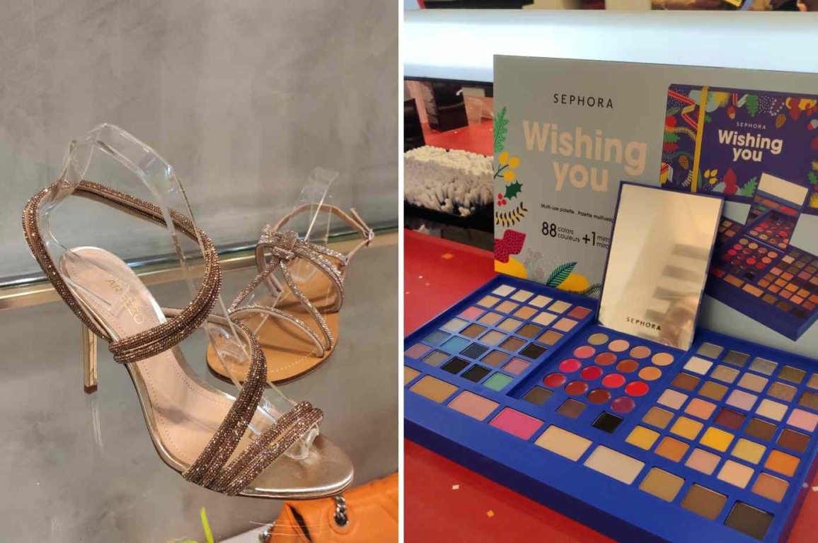 Sapatilha e paleta de maquiagem