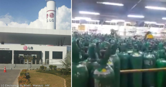 LG de Manaus doa cilindros de oxigênio. (Foto: Divulgação)