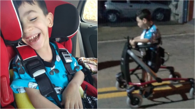 Fabrizio Dias com seu novo andador.