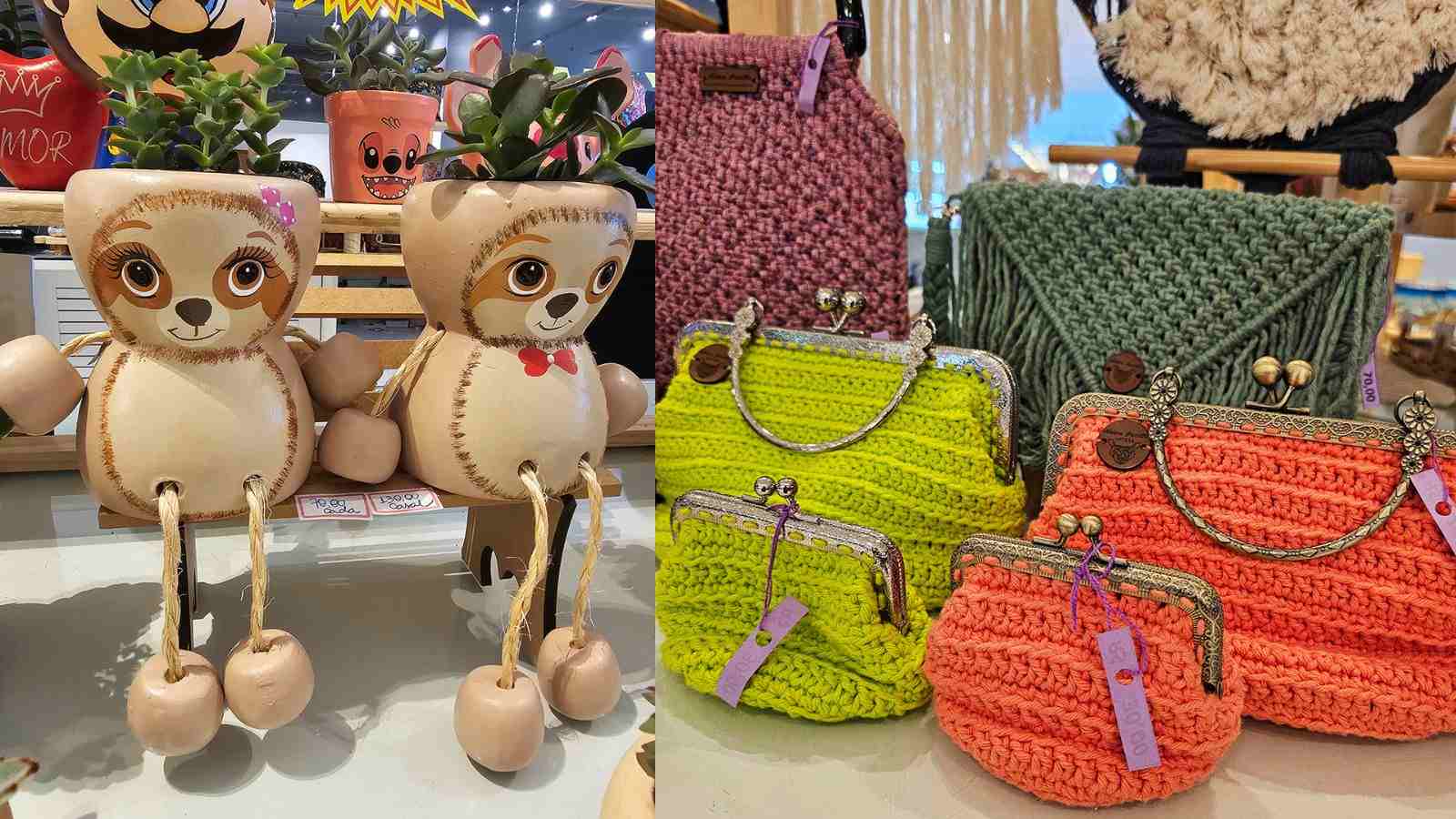 Itens da exposição do Artesanato solidário.