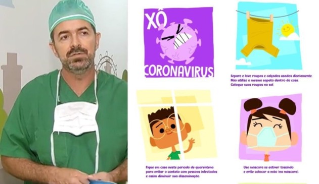 Médico, à esquerda; cartilha, à direita