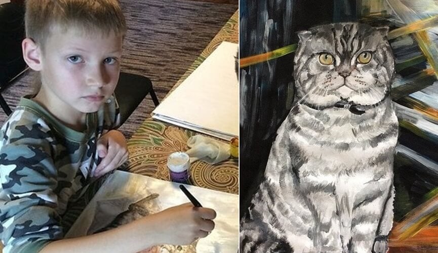 Menino de 9 anos faz pinturas para ajudar abrigo de animais abandonados