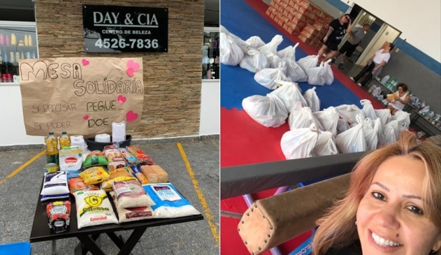 Fachada de estabelecimento, à esquerda; selfie, à direita