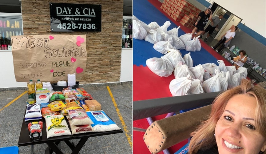 Fachada de estabelecimento, à esquerda; selfie, à direita Fachada de estabelecimento, à esquerda; selfie, à direita