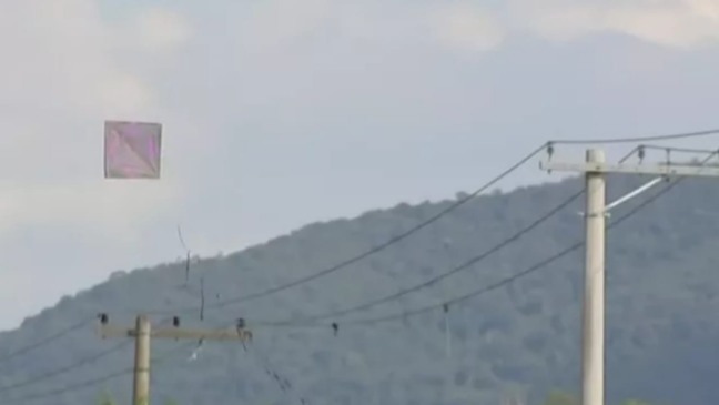 Pipa em fios de energia