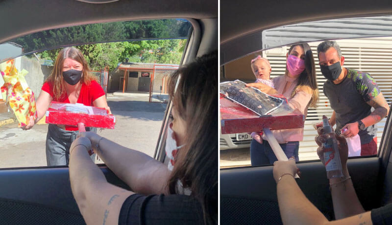 Suellen entrega marmita a amigos 