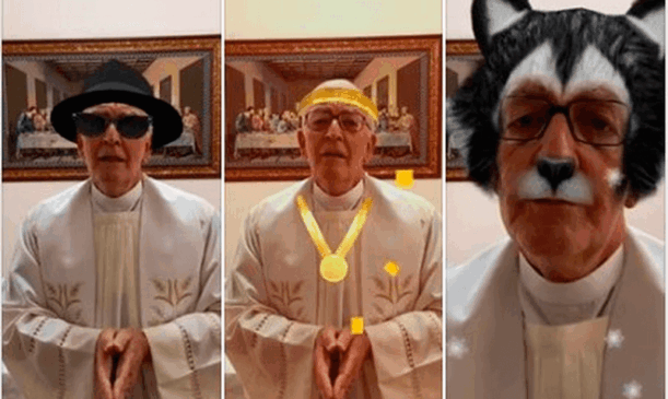 Padre com filtros do celular